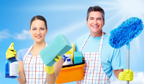 Applying baking soda paste for oven cleaning